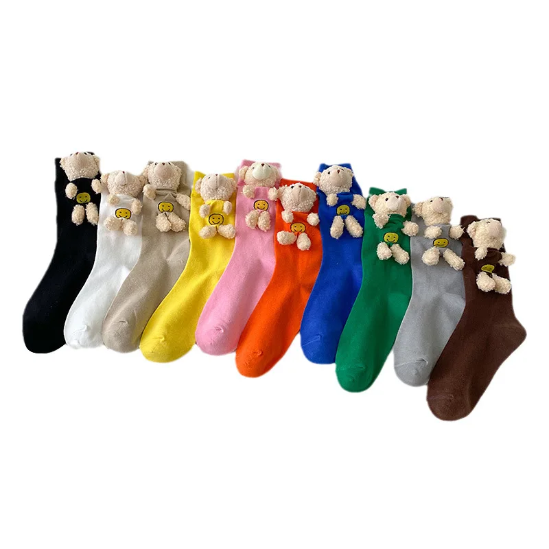 New socks cute bear three-dimensional doll socks accessory socks Hipster socks Solid color pile socks Dongdaemun Korean sock