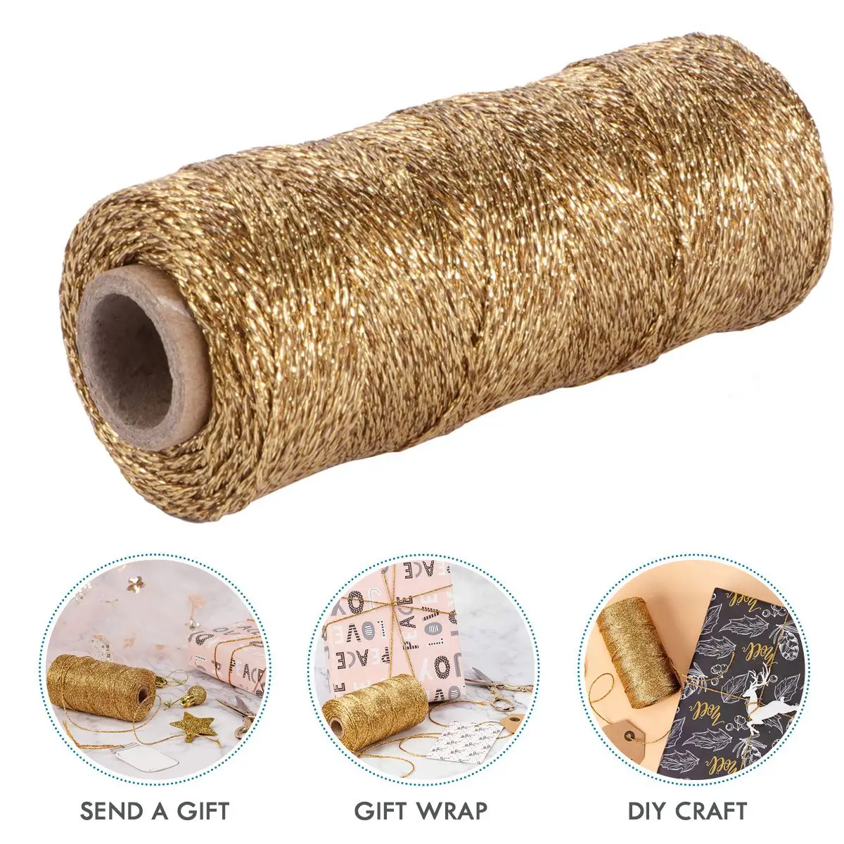 

Golden Cotton Thread DIY Ribbon for Crafts Sewing Bows Jewelry Design Decorative Rope Reusable Gift Packing Long Time Use Bright