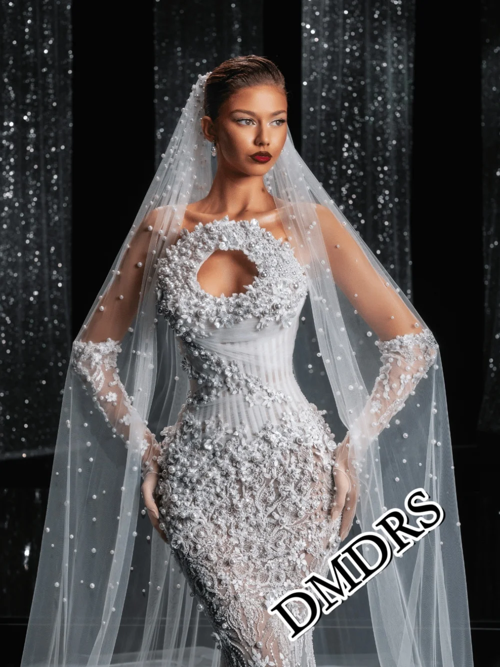 

DMDRS Exquisite Pearl Wedding Dress Romantic Mermaid Beaded Bridal Gowns Charming Appliquéd Floor-Length Wedding Gowns Vestidos