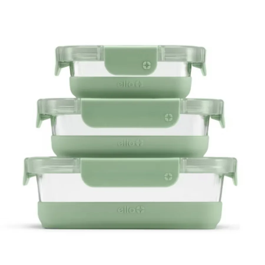 6-piece glass food storage container set (green): Oven and microwave safe, dishwasher safe, lifetime warranty.