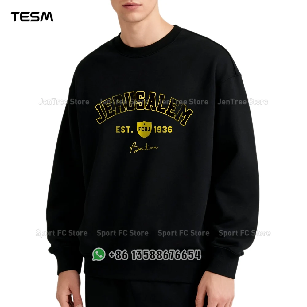 

TESM Men Autumn Round Neck Fleece Sweatshirt Solid Color Pullover Top Black Printed Long-Sleeved T-Shirt Couple Wear Sports Top
