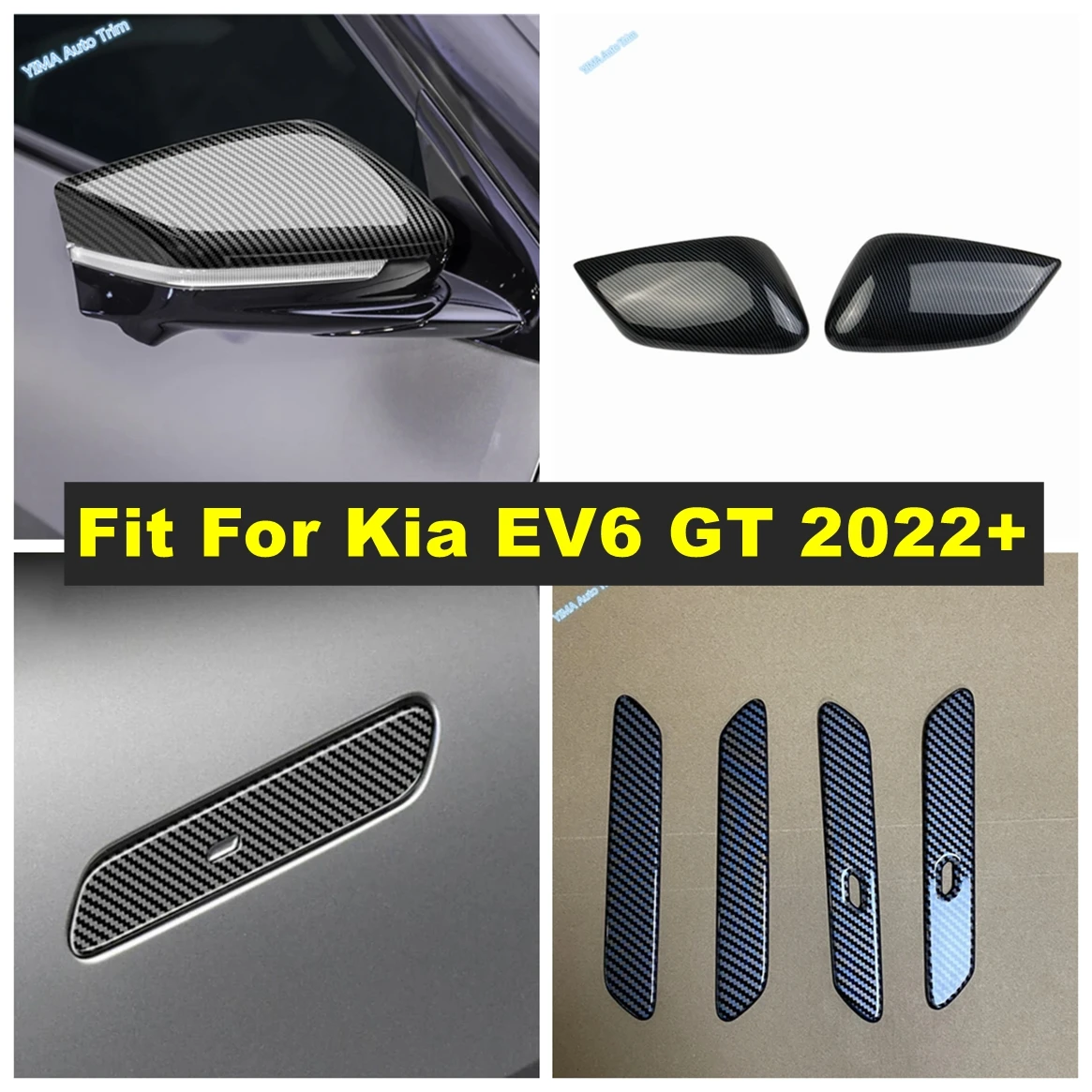 For Kia EV6 GT 2022 2023 Carbon Fiber Car Rearview Mirror Protector Cap Door Pull Doorknob Handle Cover Trim Texture Accessories