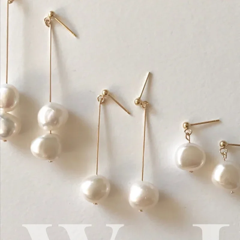 Minar Delicate Genuine Freshwater Pearl Earring for Women Gold Color Metal Baroque Pearls Long Drop Earrings Elegant Oorbellen