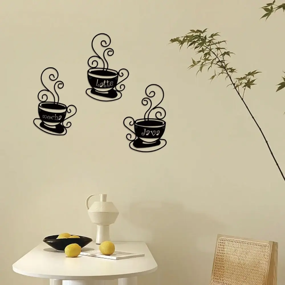 

3Pcs Crafts Metal Coffee Cup Wall Decoration Art Creative Background Pendant Cartoon Exquisite Wall Hanging Gift
