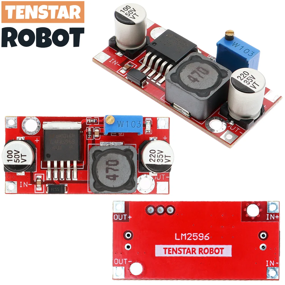 TENSTAR 4pcs LM2596 Power Converter Step Down Module Red Board DC-DC 1.5V-35V Adjustable Power Supply 3.3V/5V/12V LM2596S-ADJ