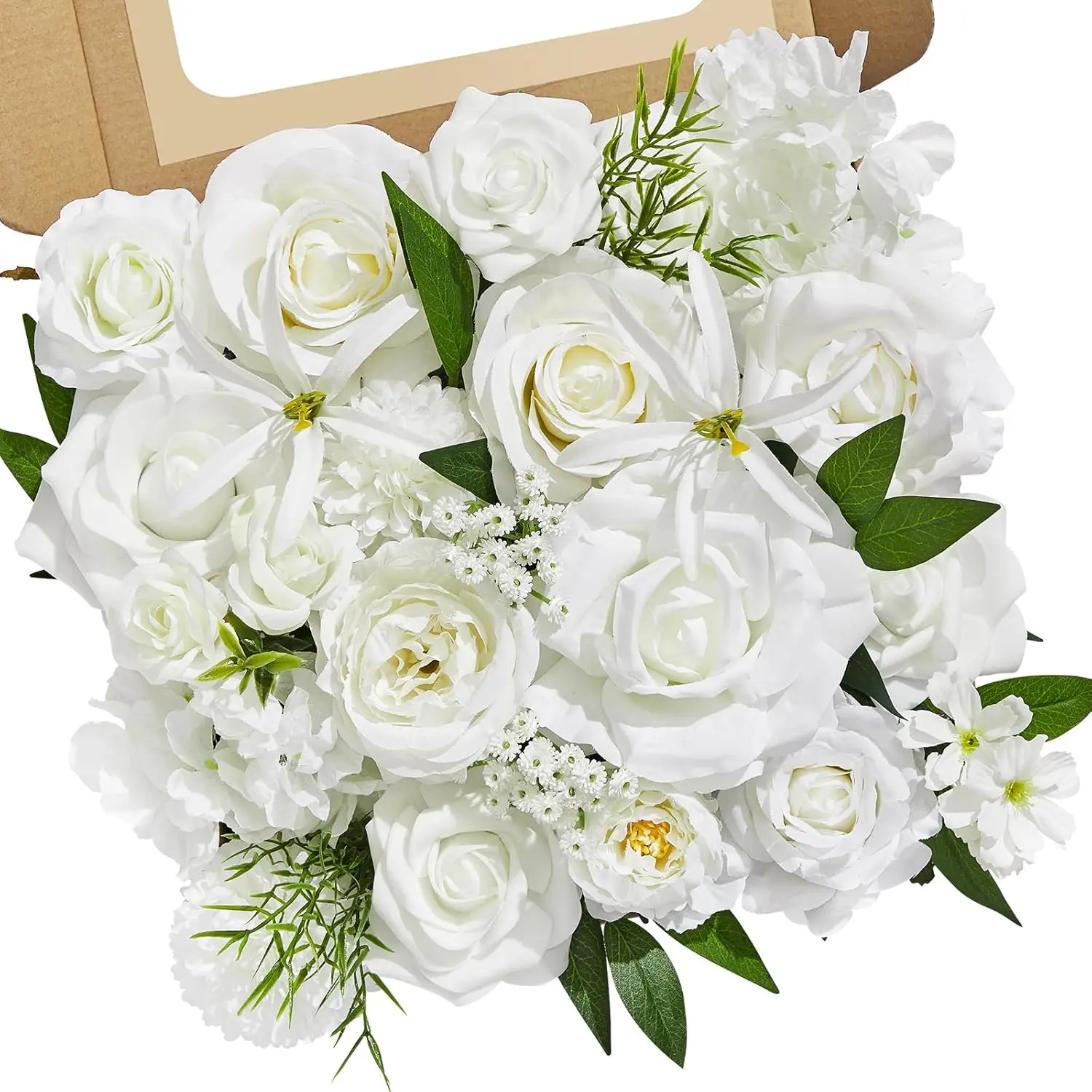 

White Flowers Artificial, Fake Roses Flowers for Wedding Cake Decoration, Silk Flowers for Wedding Bouquets Baby Shower