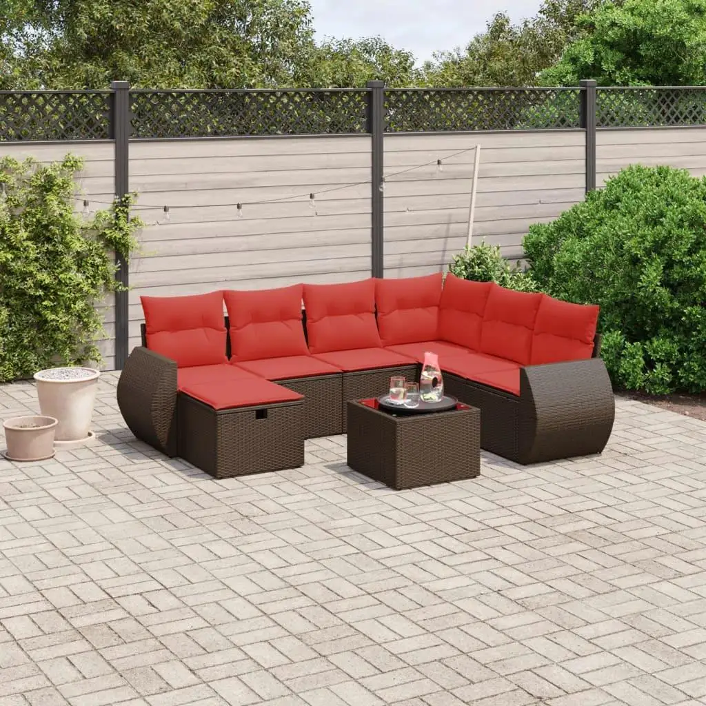

8 Piece Brown Rattan Patio Sofa Set with Cushions Outdoor Furniture Garden Lounge Seating