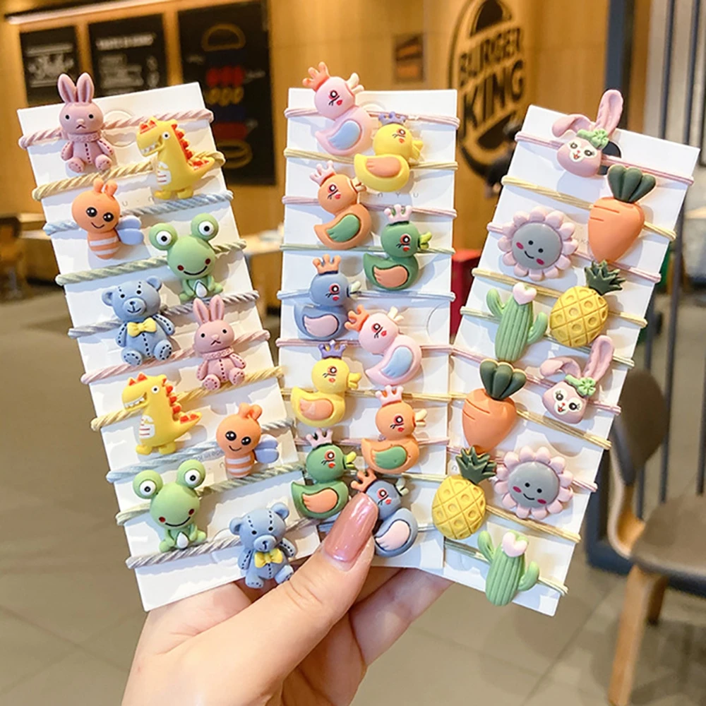 10 Pcs/Set Cute Cartoon Animal Elastic Hair Bands Children Girls Lovely Rubber Bands Ponytail Holder Baby Kids Hair Accessories