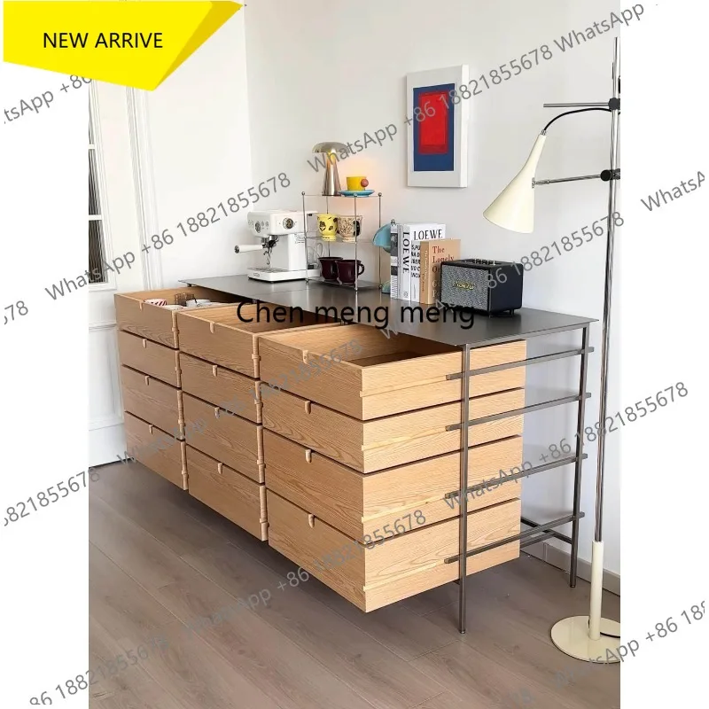 

G153 Stainless steel solid wood chest cabinet household multi-layer storage storage living room locker
