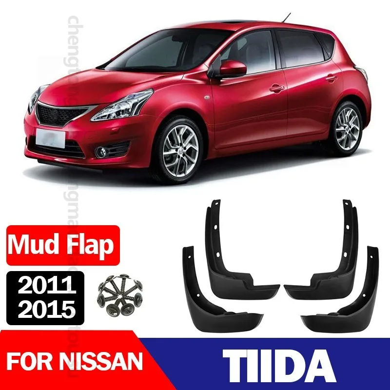 Mud Flaps Set Of 4 For Nissan TIIDA 2011-2015 Car Accessories For Fender Splash Guards Mudguard Black ABS