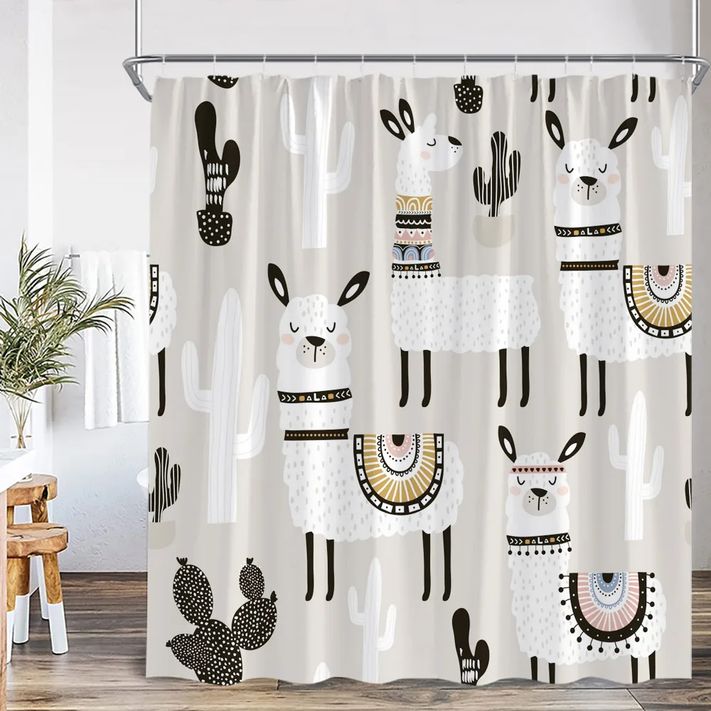 Cartoon Pattern Shower Curtains Cute Animals Sheep Dinosaur Dog Hearts Pattern Bath Decor Cartoon Kids Children Bathroom Curtain