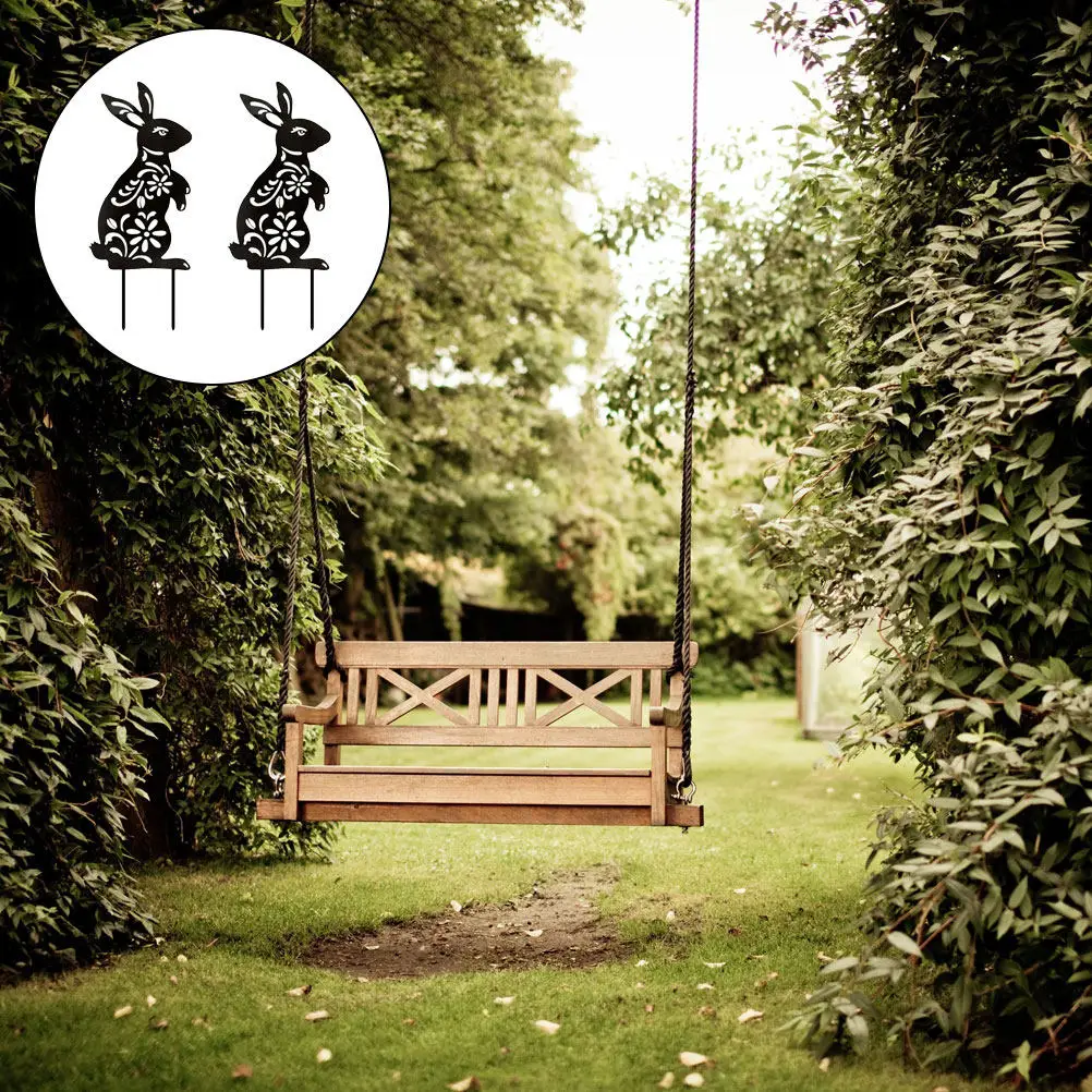 

2Pcs Rabbit Inserted Garden Stake Acrylic Easter Outdoor Lawn Yard Garden Decoration Lawn Ornament Easter Animal Stake