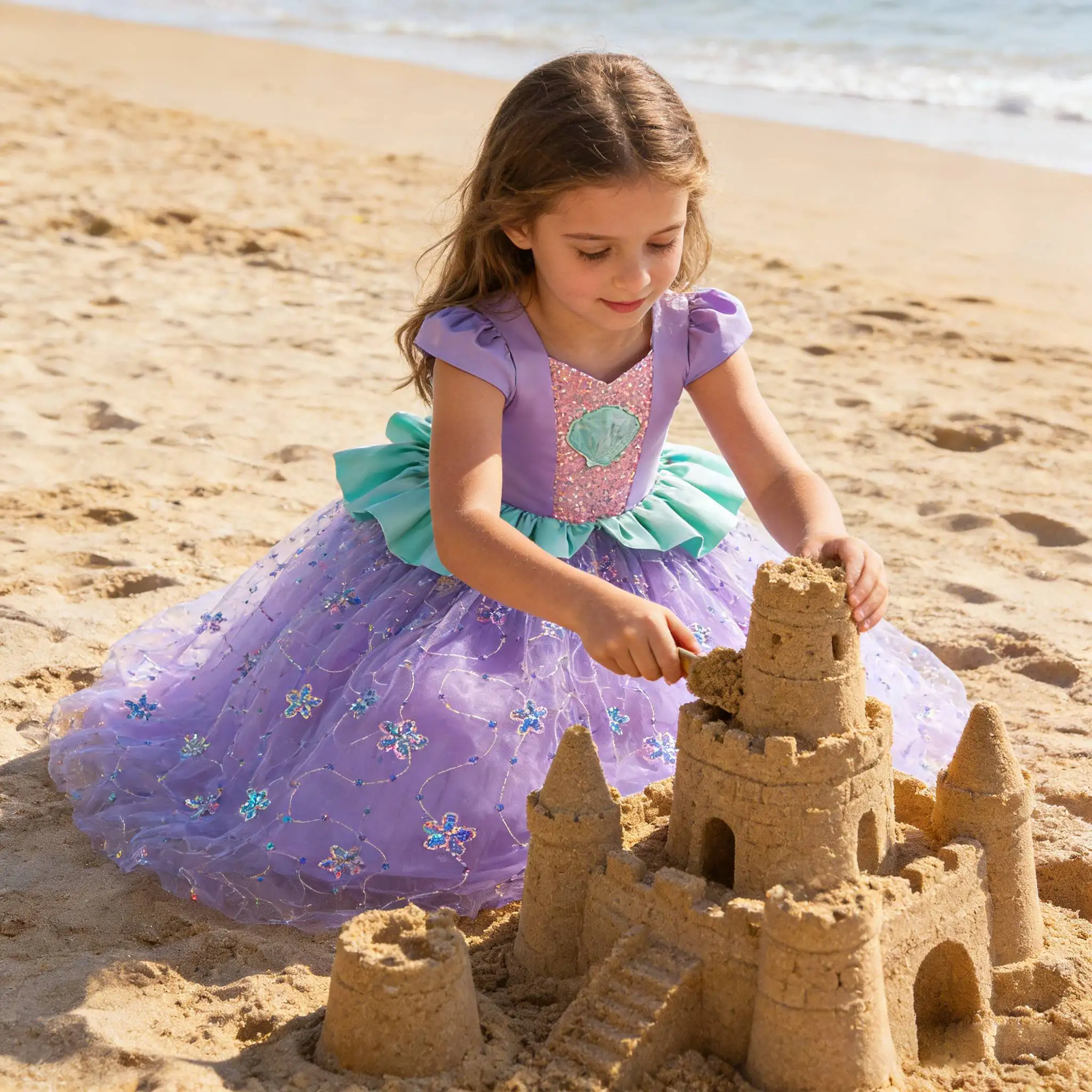 Little girls Princess Costumes 2026 Mermaid Girls cartoon Purple Dress Kids Carnival Gown Birthday Dresses Summer NewYear clothe