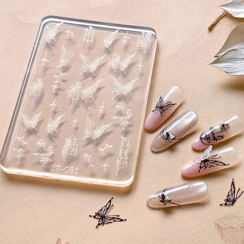 

Butterfly Bamboo Ancient Poetry Chinese Style 3D Reliefs Silicone Nail Accessories DIY Carving Mould Manicure UV Gel Drip Molds