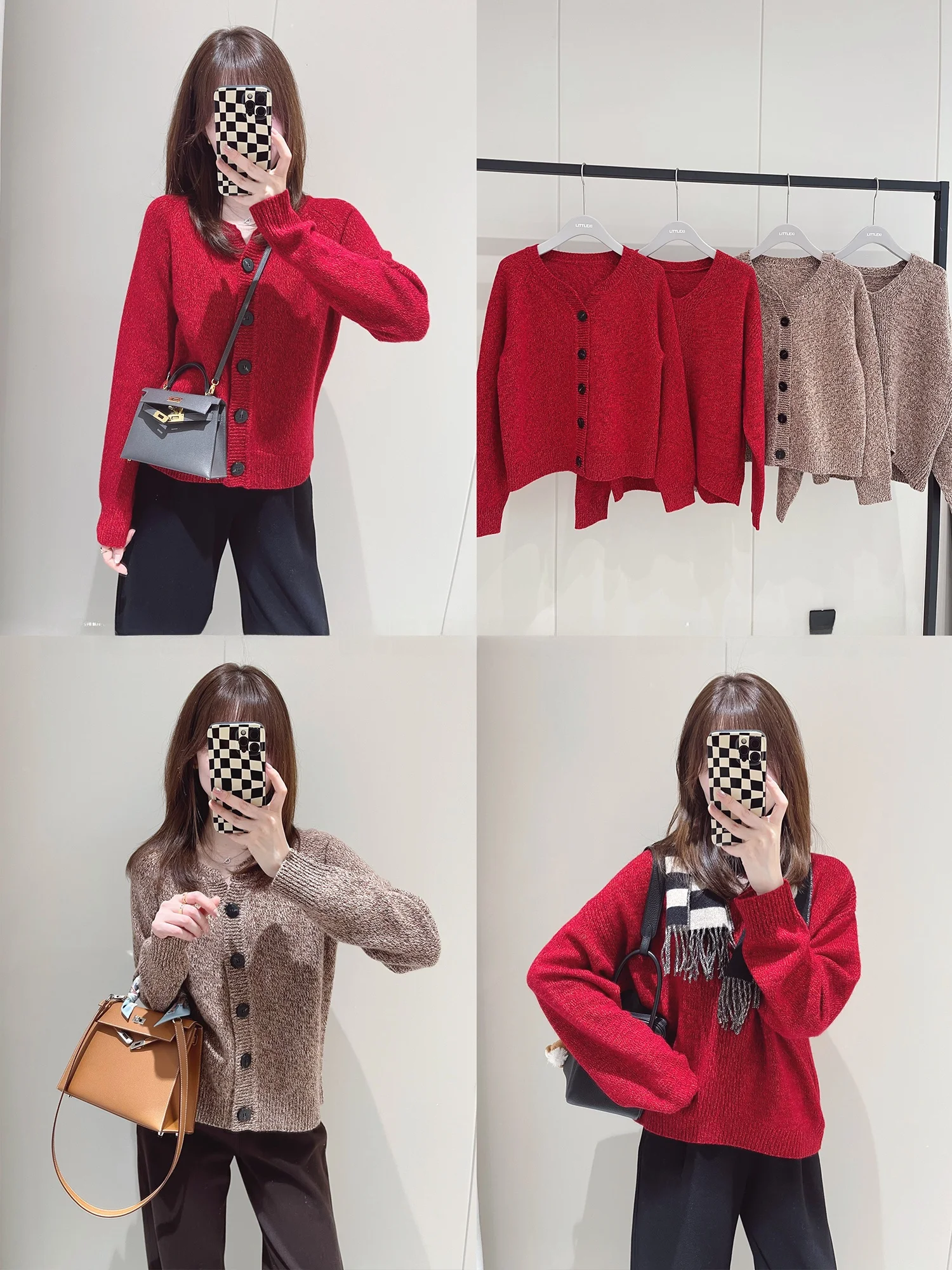 

Soft Woolen Knitted V-Ne Cardigan Floral Tead Sweater Third Year Flip Single Long Sve Winter Women's Regular Length Coat