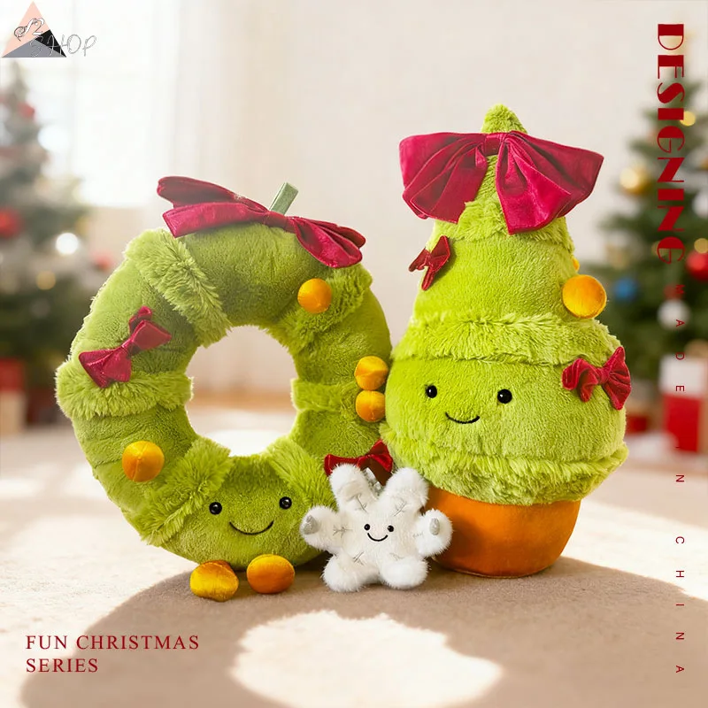 عيد الميلاد إكليل سلسلة دمية دمية ألعاب من نسيج مخملي دمية القوس ندفة الثلج شجرة عيد الميلاد ديكور المنزل هدية للأطفال #1