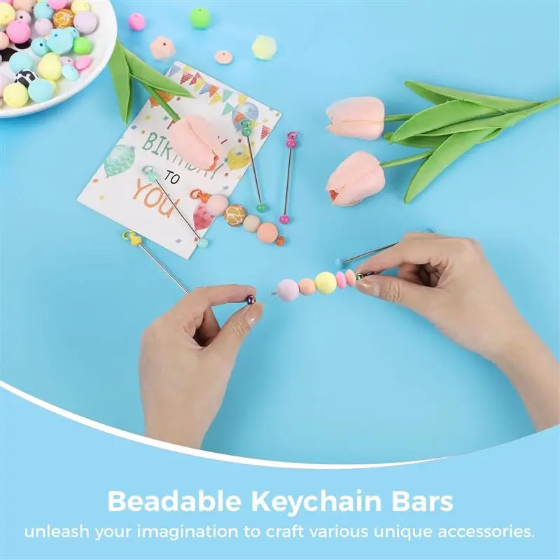 25Pcs Beadable Keychain Bars Colorful Key Chain Making Supplies Metal Beaded Keychain For DIY Pendants Jewelry Making Keychain