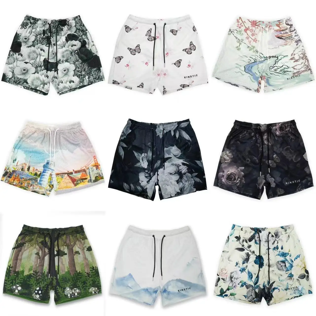 KINETIC Summer Trend Basic Shorts Men's Quick Dry Printed Short Pants Gym Fitness Shorts Sports Casual Basketball Mesh Shorts