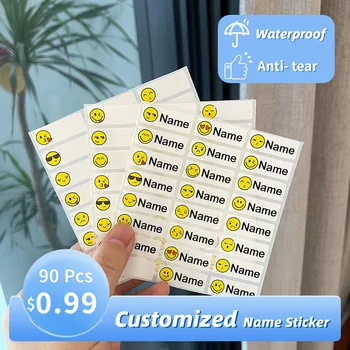 90 pièces nom autocollant personnalisé autocollant étanche étiquette personnalisée enfants école papeterie dessin animé couleur étiquette 30x11mm