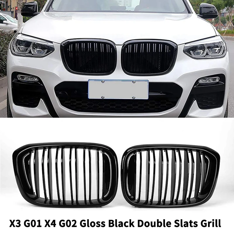 

Front Bumper Kidney Grill Replacement Dual Slat Grilles For BMW X3 G01 X4 G02 2018-2020(Gloss Black)X3 Grill X4 Grill