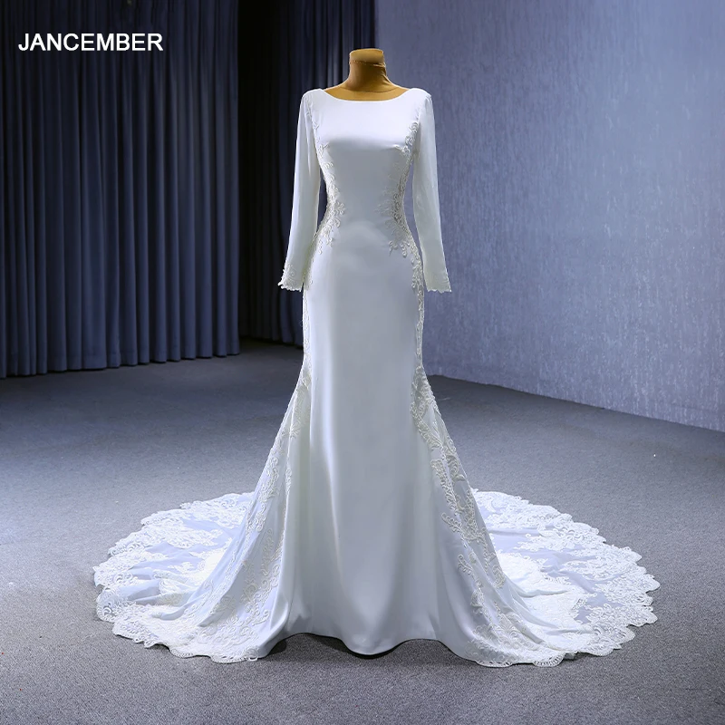 Élégante robe de mariée Pour La mariée 2023 Satin A-ligne O-cou Plus La Taille des Robes de mariée Pour 2023 Broderie RSM222145 robe de mariee