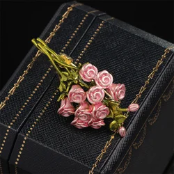 Pink Rose-flower Brooches For Women Unisex Beautiful Bouquet Plants Party Office Brooch Pins Gifts