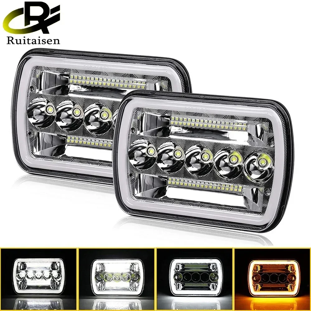 Durable  5X7 Square Headlight 7 Inches 45w with Aperture Angel Eye Two-color Suitable for Off-road Truck Far and Near Headlights