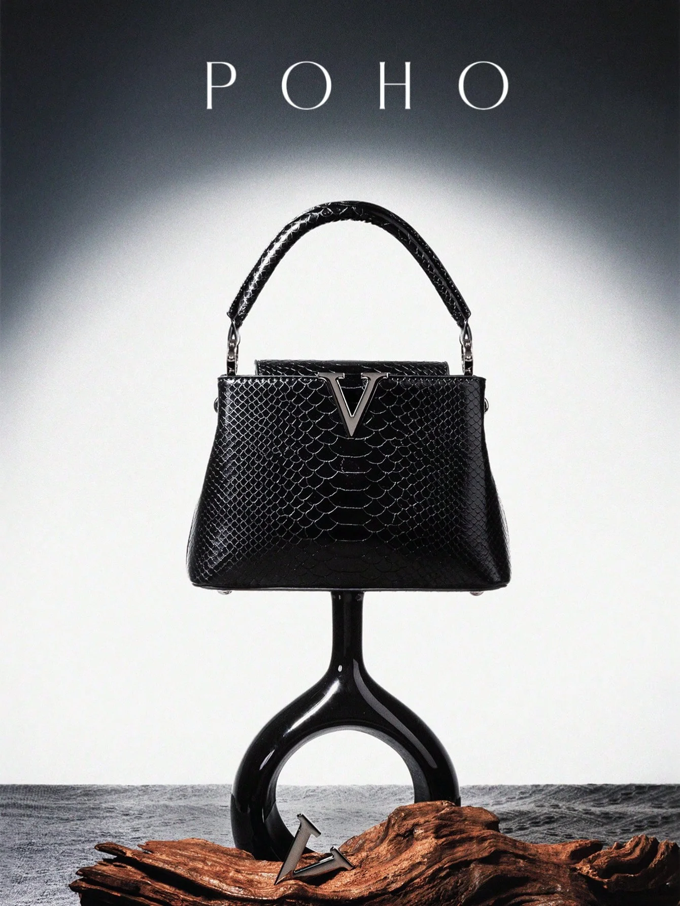 

POHO Customized Snake Skin Pattern V Handbag Medium Elegant Classic for Party Stylish Gift for Women Friends Sisters Mothers