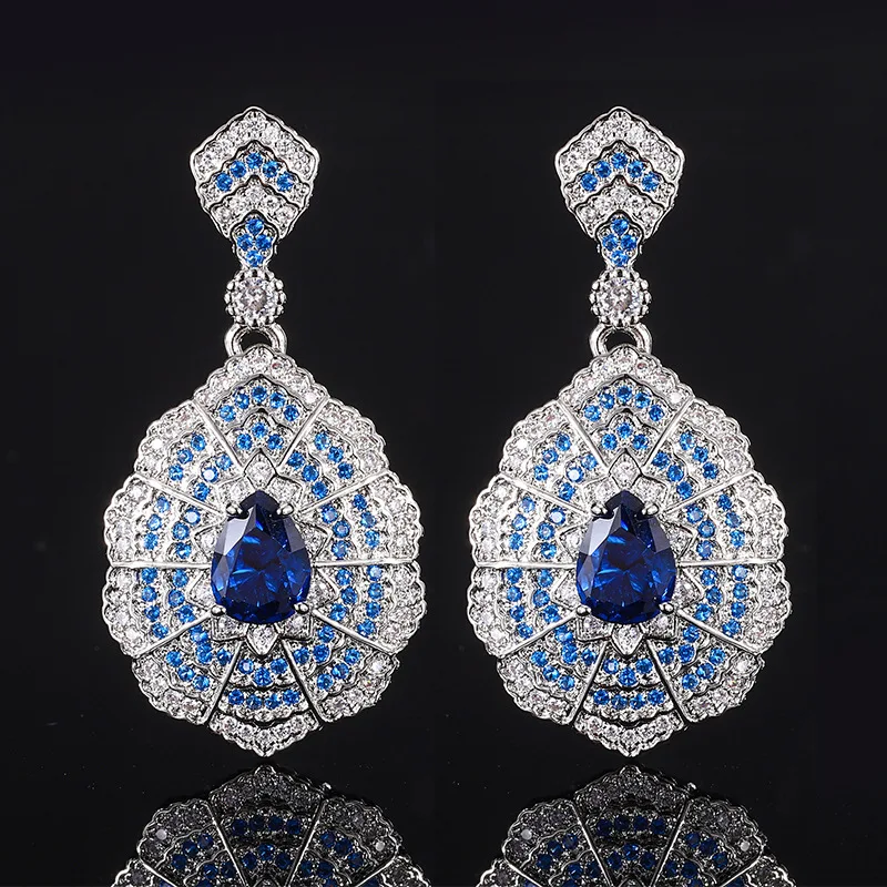 

Romantic Blue Cubic Zirconia Crystal Chic Earrings Pendant Necklace Ring for Women Party Banquet Jewerly
