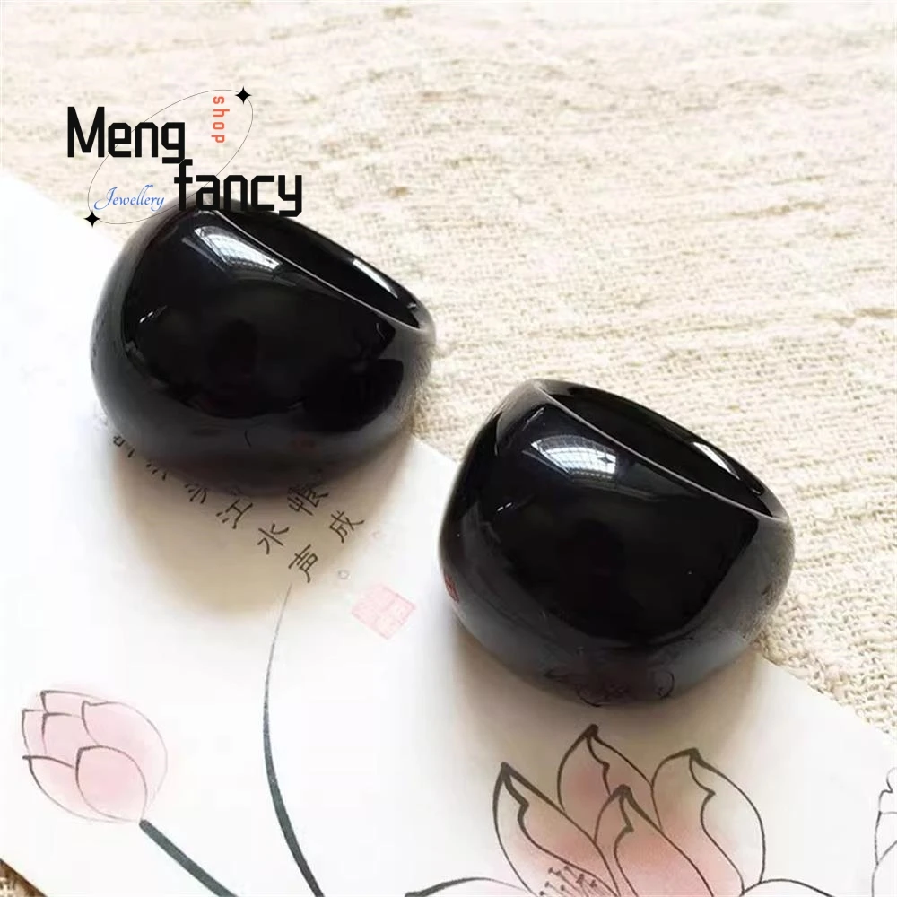 Natural Black Agate Trigger Finger Personalised Chalcedony Water Droplets Gathering Wealth Models Ring Exquisite Fashion Jewelry