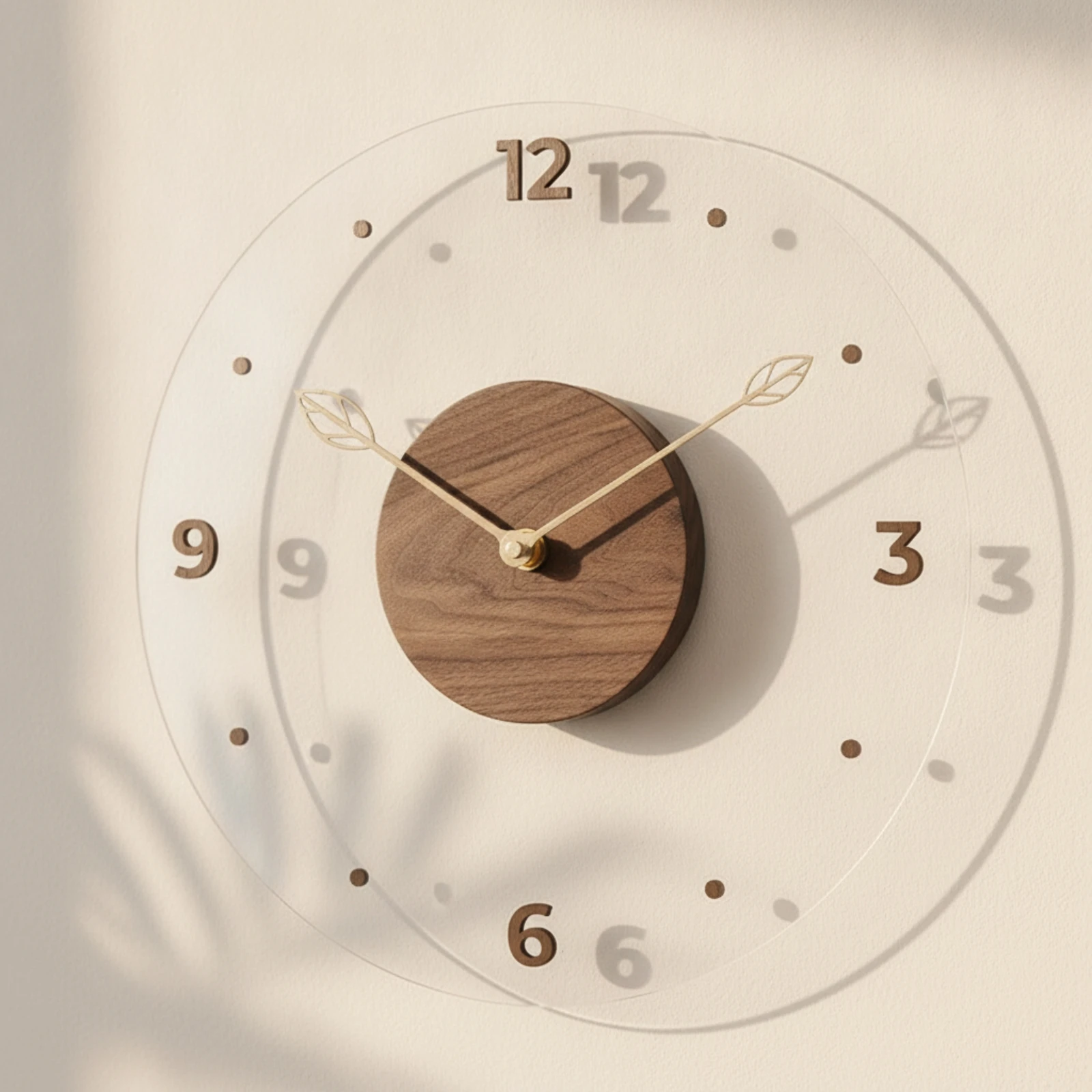 Clock with Walnut Center Decorative Wall Clock with Glass Lens Wooden Long-Lasting for Minimalists, Living Room, Bedroom