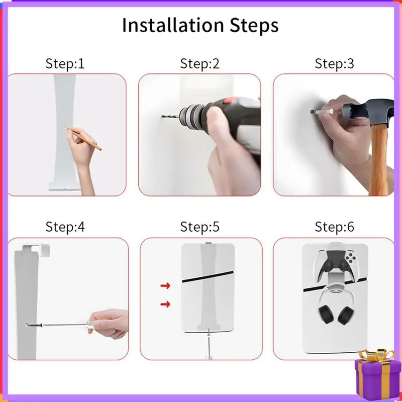 

Advanced For PS5 Slim Console Wall Bracket Hanging Storage Bracket With Headphone Handle Storage Rack Storage Replacement Parts
