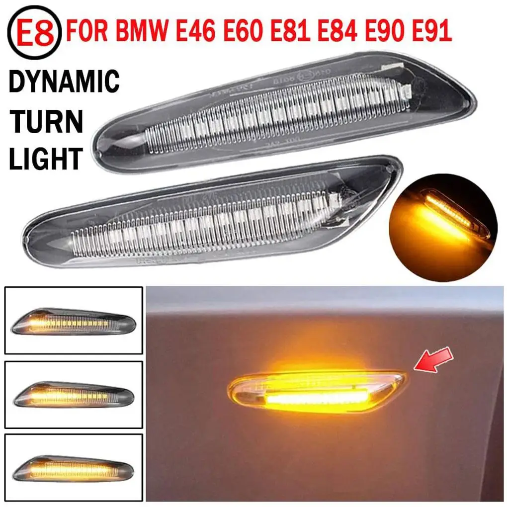 

2pcs/set LED Dynamic Side Marker Turn Signal Side Marker Sequential Blinker Turn Signal Light Bright For BMW E90 E91 E92