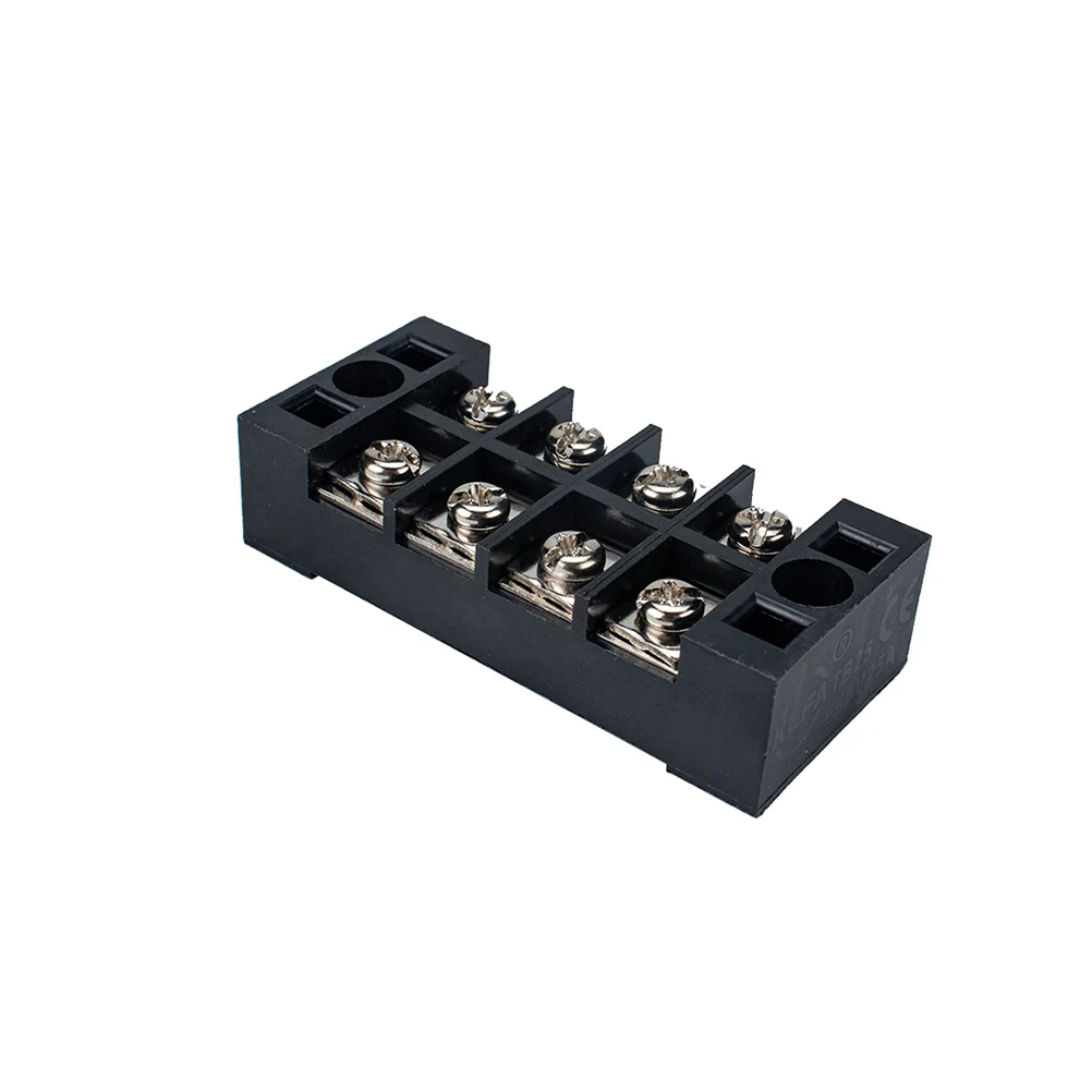 

5 Sets 4P Dual Row Screw Terminal Strip Blocks 25A 4 Positions Terminals Barrier Strip Black 2 Hole Mounting Insulated Power