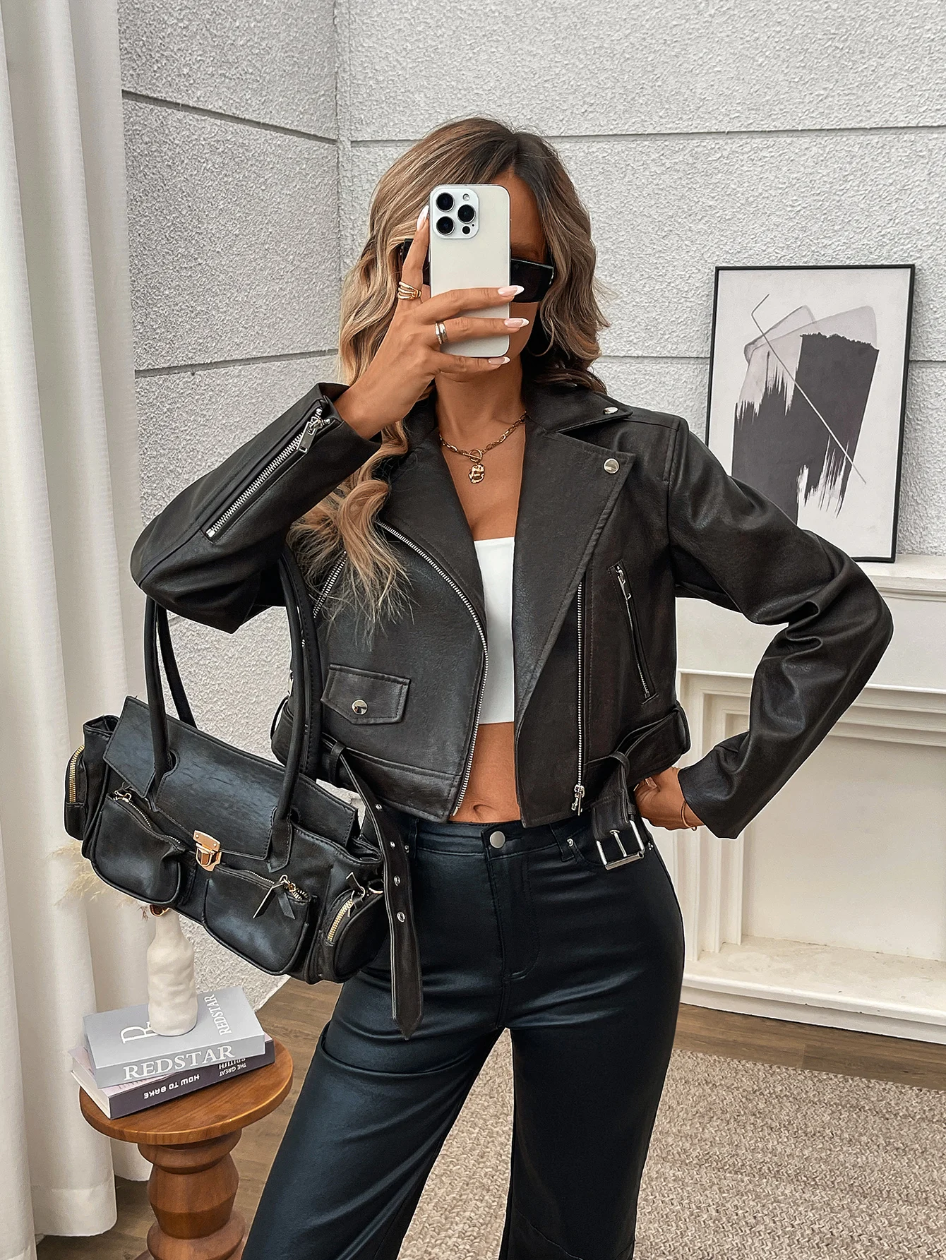 Damen-Jacken aus Kunstleder, Bomberjacken, verkürzte Motorrad-Herbstjacken, Mäntel mit Reißverschluss, Y2k-Outfits