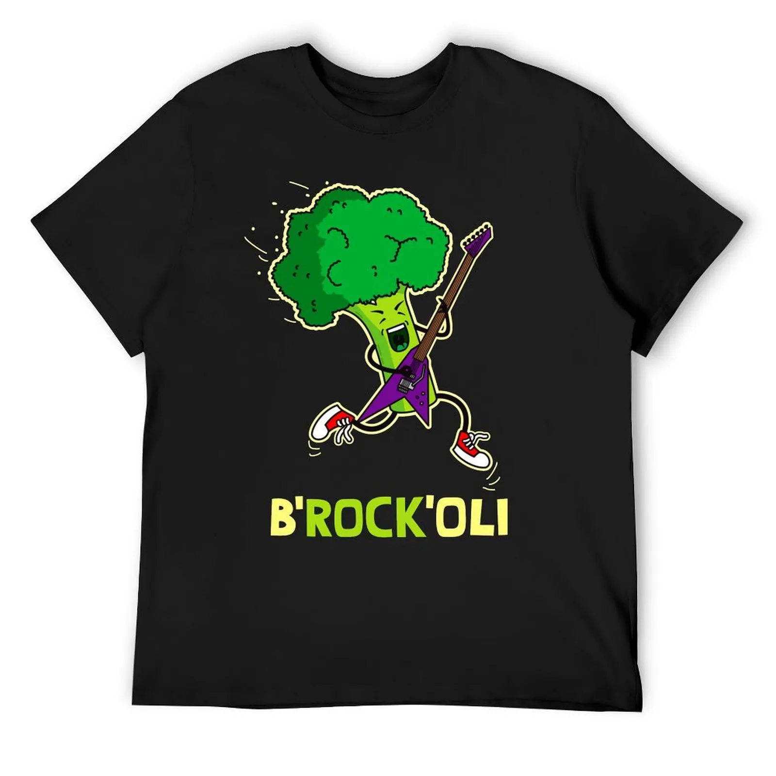 Funny cartoon broccoli playing electric guitar T-Shirt anime essential t shirt anime stuff plain black t shirts men