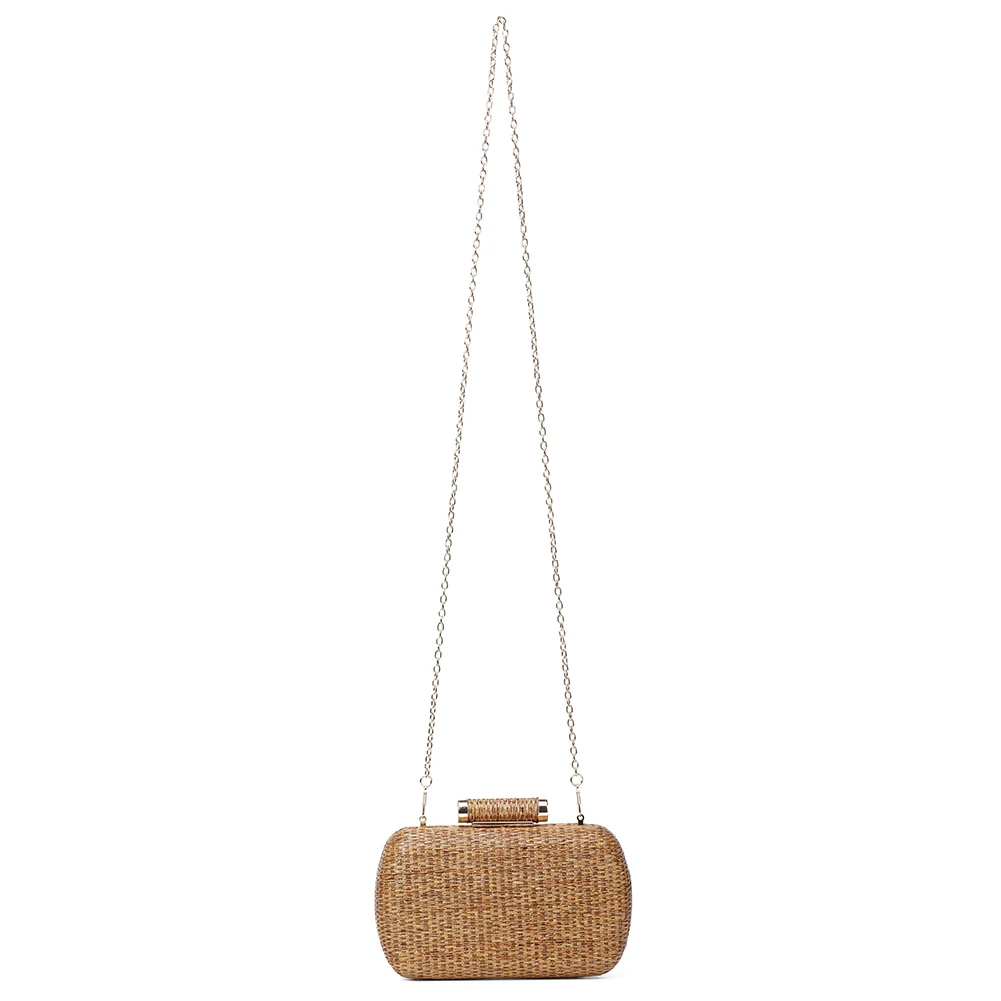 Women Hand-Woved Evening Bag with Chain Strap Straw Beach Handbag Versatile Crochet Crossbody Bag Ladies Summer Daily Bag