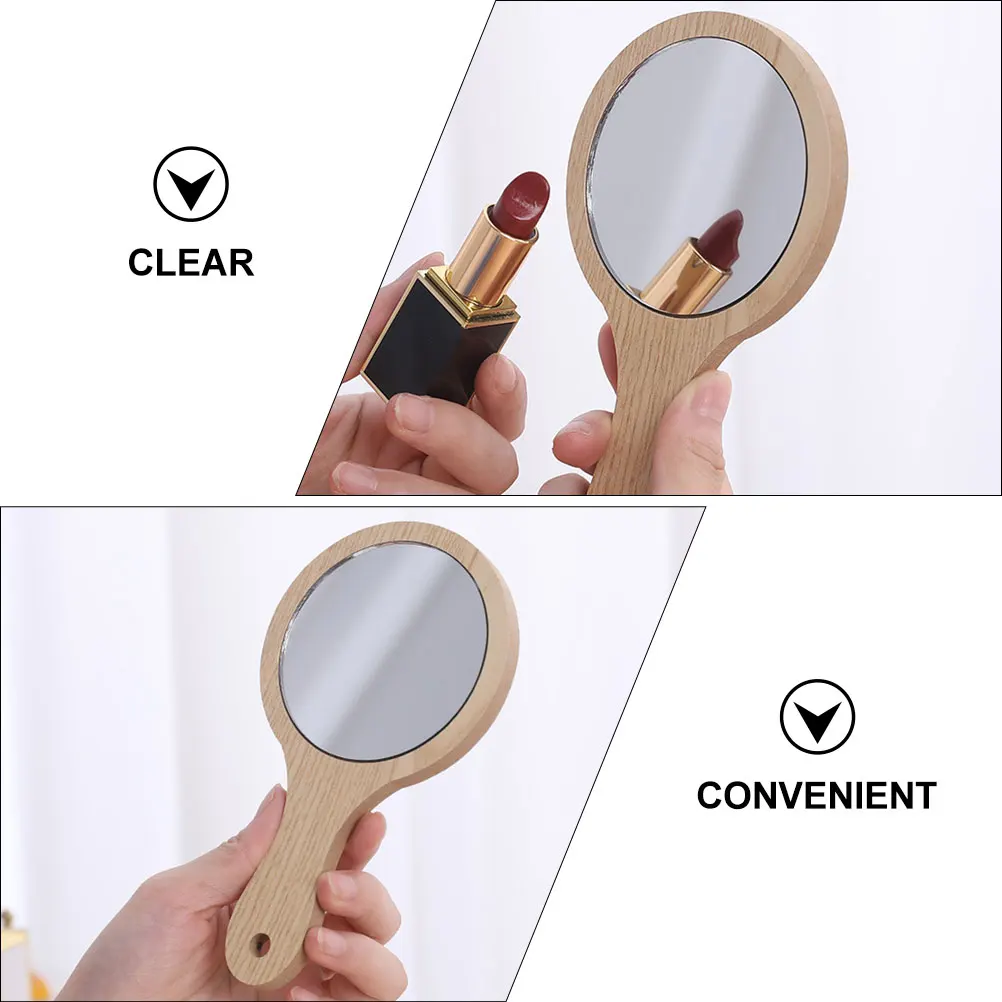 Miroir de vanité de voyage avec manche en bois transparent pour femmes, outil de beauté Portable, 6 pièces