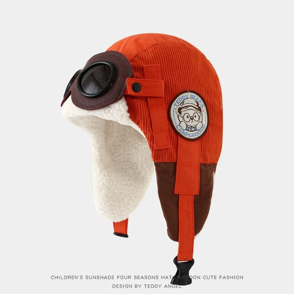 

New Cute Cartoon Children Pilot Hat Windproof with Glasses Ear Protection Cap Cold Proof Thickned Warm Hat Winter