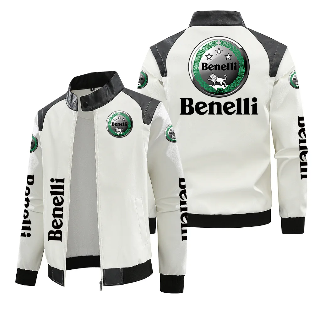 

[European plus fleece] New fleece leather jacket Benelli motorcycle logo autumn and winter warm high-end men's jacket