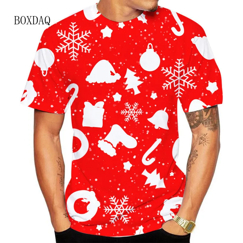 New Year Christmas Style Men's T-shirts Short Sleeve 3D Christmas Gift Snowflakes Print Street Hip Hop Male Tee Plus Size 6XL