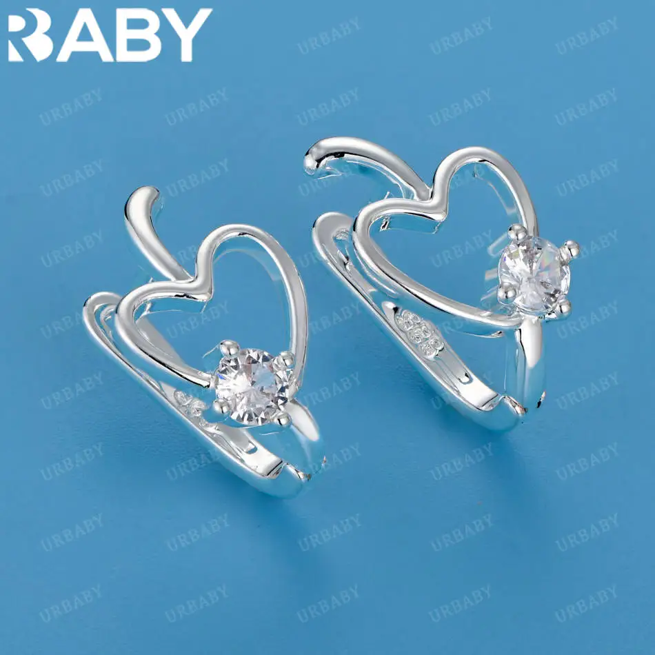 

URBABY 925 Sterling Silver Zircon Heart Hoop Earrings for Woman Anniversary Gift Popular wild Fashion party Jewelry