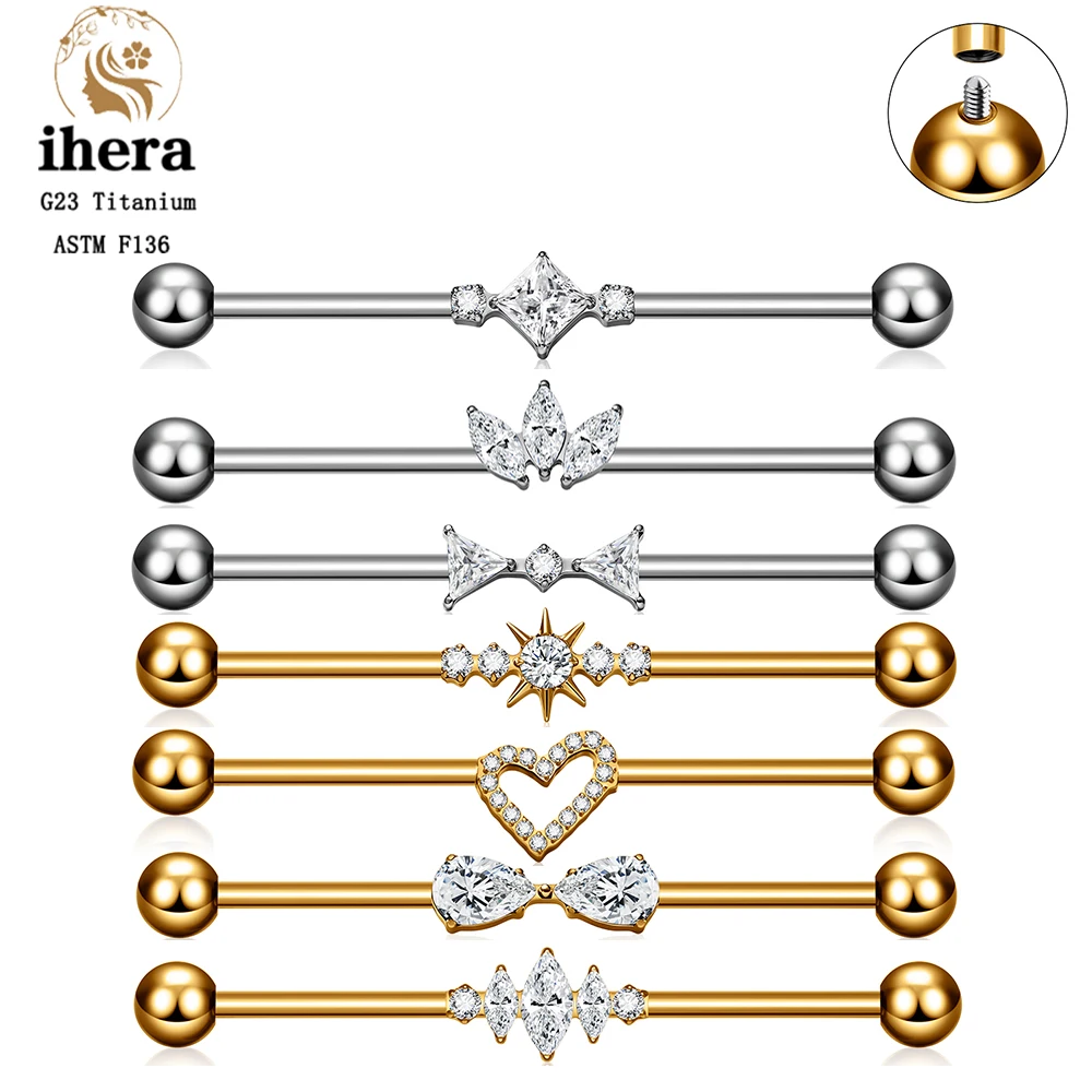 ASTM F136 Titanium Internal Thread Barbells Ring 14G CZ Industrial Earring Bar Ear Tragus Cartilage Helix Body Piercing Jewelry