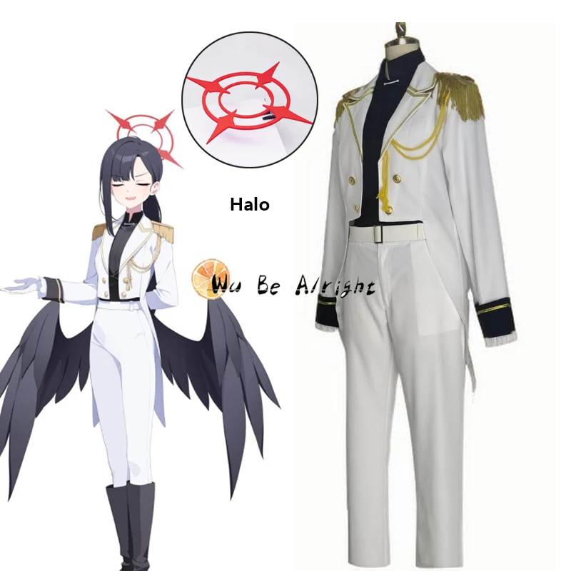 

Синий архив Ichika, аниме, карнавальный костюм, белая официальная униформа, парик, головные уборы, обувь Halo, реквизит для вечеринки на Хэллоуин для женщин