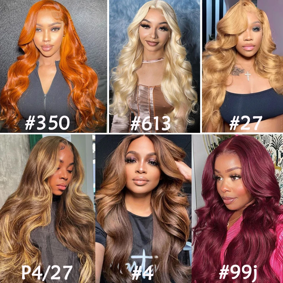 Pacotes de cabelo humano coloridos 99j Borgonha # 613 # 27 # 30 # 350 # 35 # 8 P4/27 # 4 extensões de cabelo humano virgem da onda 10A do corpo marrom tecer