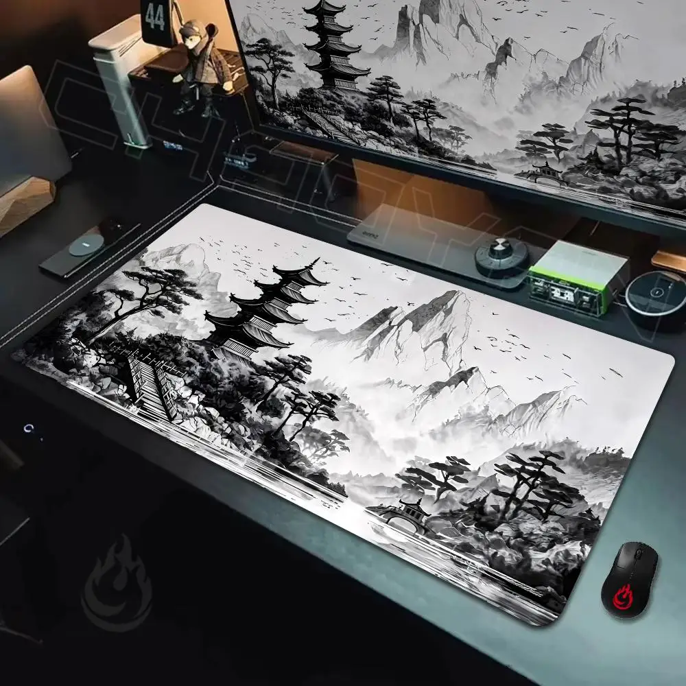 Artistic Ink Wash Landscape Mouse Pad Desk Mat Non-Slip Durable office mouse mat gaming mats with Stitched Edge HD printing