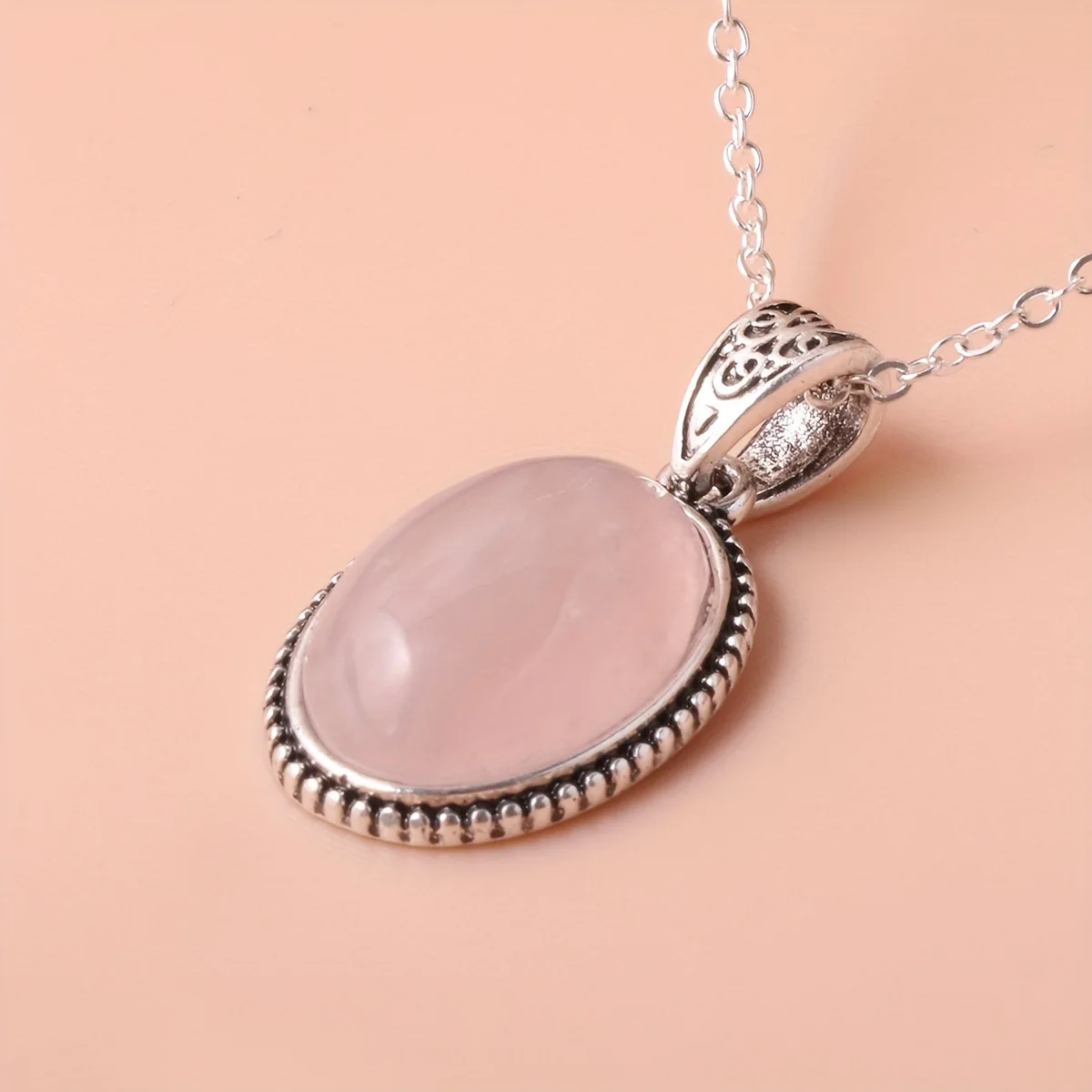 

Vintage Minimalist 925 Sterling Silver Necklace Natural Powder Spar Fashion Point Bead Ring Banquet Exclusive For Women