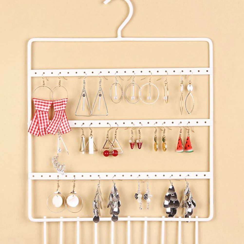 

3-Tier Hanging White Earring Stand Metal Wall Holder Jewelry Display Rack for Post Dangle Earrings Organizer Earring Holder