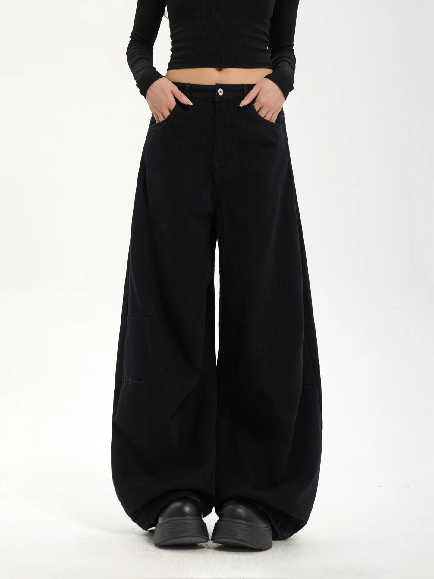 

7KEEWEN American Sle Vintage Loose Wide Leg Bla Jeans Casual Straight Leg Trousers for Women Autumn Faion Simple Match