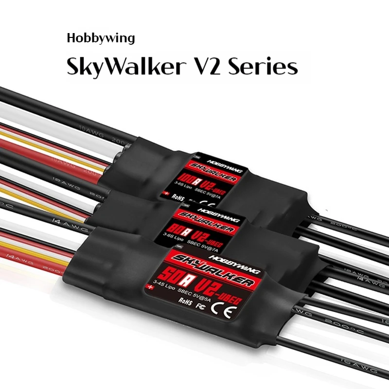 NEW Hobbywing Skywalker V2 40A 50A 80A 100A Brushless ESC Speed Controler 3~6S with reverse thrust For Fixed wing duct aircraft